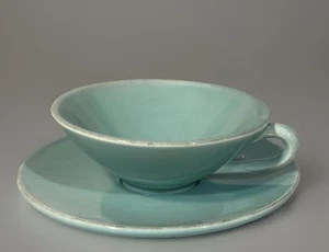 Rare Vintage LE FAUBOURG Turquoise Tea Cup And Saucer Ceramic Made in Portugal - Picture 1 of 8