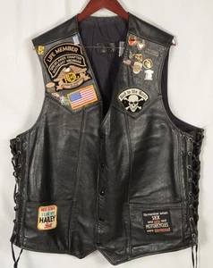 Harley Davidson Custom Men's Leather Motorcycle Vest POW MARINES VIETNAM 3X 2X - Picture 1 of 11