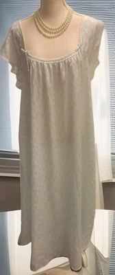 Oscar de la Renta Sz L льда синий макси ночная рубашка, кружевной отделки банты, цветочная текстура  - Изображение 1 из 4