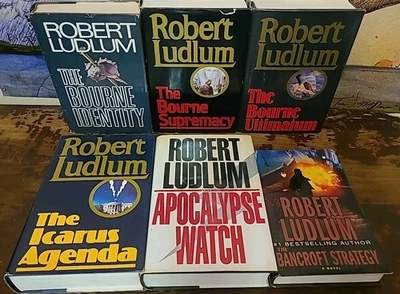 6 Robert Ludlum HC/DJ Books Bourne Trilogy Set Ultimatum Apocalypse Icarus VG Foto 1 de 4