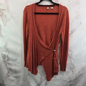 Anthropologie Cardigan Womens Medium Orange Wool Linen Lightweight Moth - Picture 1 of 12