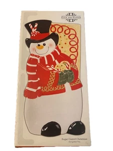 FITZ & FLOYD 2008 SUGAR COATED CHRISTMAS ELONGATED TRAY HAND PAINTED SNOWMAN EUC - Picture 1 of 4