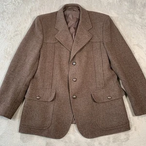 M & S Tweed Jacket Mens 44 R Brown Norfolk Wool England Blazer Military Hunting - Picture 1 of 16