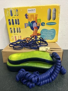 Retro 90’s Swatch Twin Phone Landline Telephone Translucent in Limelite *NEW* - Picture 1 of 13