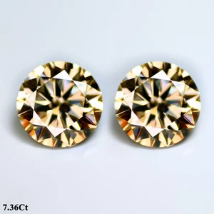7.36ct IF 2 Pcs Pair Brilliant Round Diamond Cut 10 MM Golden Yellow Moissanite - Picture 1 of 5