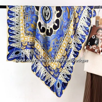 Sallys 100% Silk Wrap Scarf Shawl Vintage Rabbit Print Square Kerchief 110cm - Image 1 of 4