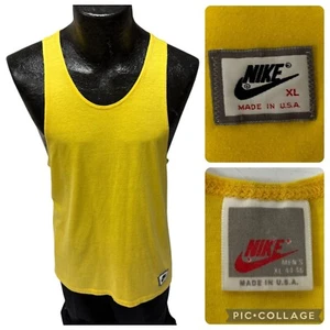 Vtg 80's Nike YELLOW Tank Top Red Tag Athletic LOGO Workout 50/50 MUSCLE Shirt - Picture 1 of 15