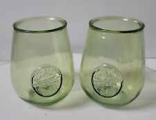 2 San Miguel Authentic 100% Recycled Green Glass Stemless Goblets Tumblers