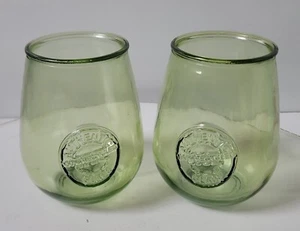 2 San Miguel authentische 100 % recycelte grüne Glas Stiellose Kelche Becher - Bild 1 von 11