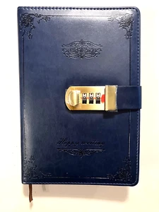Diary with Combination Lock, A5 Faux Leather Journal Notebook Organizer | Blue - Picture 1 of 6