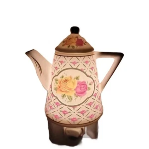 VTG Sorelle Fine Porcelain Floral Yellow Cabbage Rose Teapot Nightlight W/Switch - Picture 1 of 12