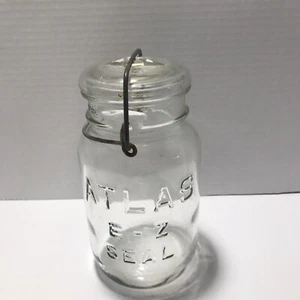 Vintage Atlas E Z Seal Quart Clear Mason Jar - Wire Bail Glass Lid - Picture 1 of 5