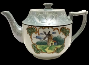 Lusterware Tea Pot Japan 1920s Rare Pattern Variant Gaudy Blue Willow Pattern - Picture 1 of 7