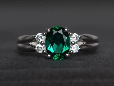 Cocktail Emerald Ring 925 Sterling Silver Oval Lab Created Gemstone Women Ring - Image 1 of 4