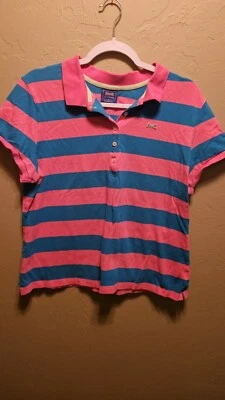 Le Tigre Polo Shirt Women’s XL Pink Blue  Striped Embroidered Short Sleeve - Image 1 of 4