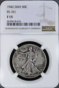 1942 50C Walking Liberty Half Dollar NGC F 15 | DDO FS-101 - Picture 1 of 4