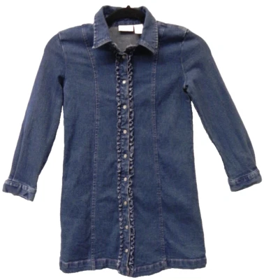 Hartstrings Girls Size 8 Textured Denim long sleeve ruffle button down dress - Image 1 of 3
