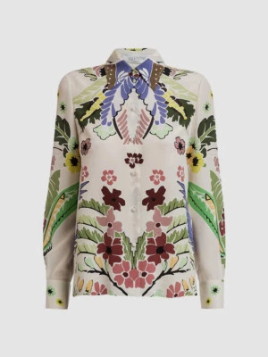 $2200 Camisa Top Valentino Para Mujer Blanca Estampada Tapiz Seda Talla IT 44 / US 8 Foto 1 de 4