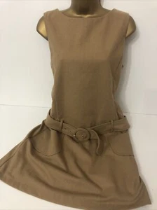 Pinafore Shift Dress Size 16 Office Wear Camel Wool Mix Eur 42 Warehouse - Picture 1 of 14