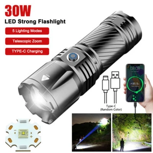 1200LM 30W Torch LED Flashlight Waterproof Telescopic Zoom USB Rechargeable USA - Picture 1 of 13