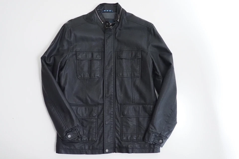 Perry Ellis Men’s faux leather jacket black size Large button pockets Lined - Image 1 of 4
