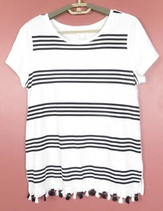 TB13501- CHARTER CLUB Women Stretch Comfy Cotton Modal Tunic Fringes Striped S - Picture 1 of 9