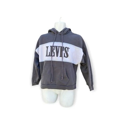 Levi’s Spell out Logo Pullover Hoodie Vintage Youth teenager  XS Gray Distressed - Image 1 of 4
