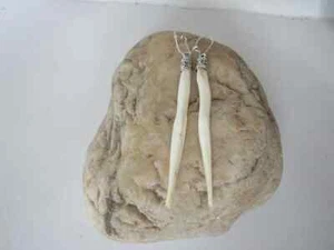 Coyote Penis Bone Earrings Dangle Love Bone Jewelry Baculum Animal bone 925 SS - Picture 1 of 3