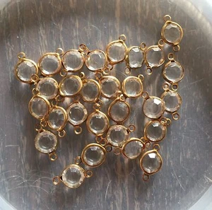 Vintage Brass Clear Faceted Round Bezel Lucite Bead Links Connectors Lot - Picture 1 of 2