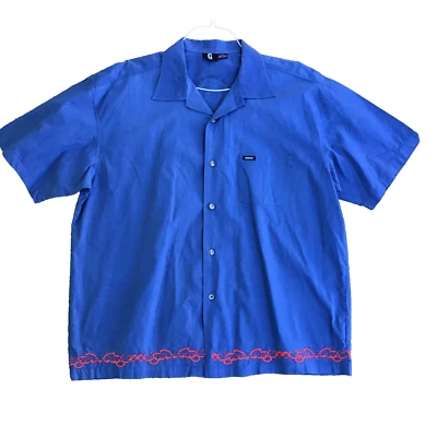 Vintage GUESS Men XL Button Up Short Sleeve Shirt Blue Embroidered Cotton - Image 1 of 4