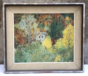 DIPINTO OLIO SU TELA PAESAGGIO AUTUNNALE QUADRO CORNICE IN LEGNO ANNI 70 - Bild 1 von 6