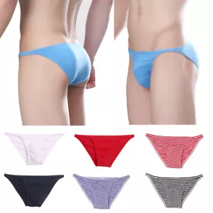 Mens Sexy Underwear Tanga Briefs Striped Low Waist U Pouch Bikinis Underpants US - Picture 1 of 32