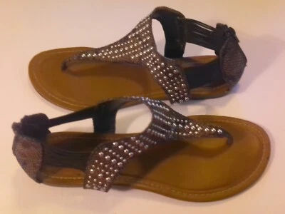 Avenue Brown Snakeskin Print Gladiator Back Zip Studs Thong Sandals, Size 11W - Image 1 of 4