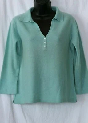 GRIFFEN Gola de Cashmere Verde-Azul Gola V Swtr 3/4 Slvs Fendas Laterais Tamanho XL NOVO SEM ETIQUETAS - Imagem 1 de 4