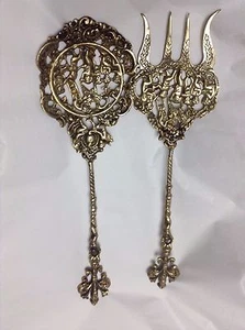 Antique Italian Cherubs Large Serving Set Fork and Spoon - Bild 1 von 5