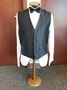 5 Button Herringbone Fullback Vest & Matching Bow Tie - 12 colors - Men's & Boys - Picture 1 of 36