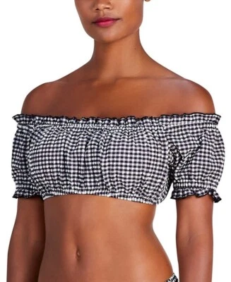 Top de bikini Kate Spade New York estampado a cuadros fuera del hombro L38531 talla pequeña Foto 1 de 2