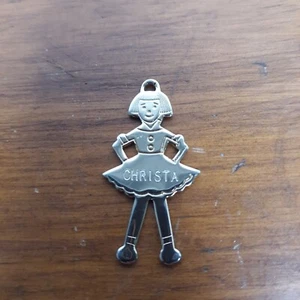 Vintage Mädchen im Kleid goldfarben Halskette Armband Charm Gravur "CHRISTA"  - Bild 1 von 4