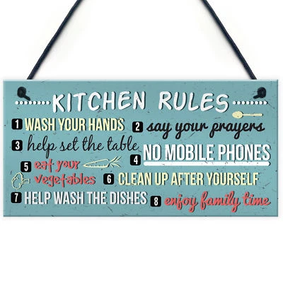 Funny Rustic Kitchen House Rules Home Decorative Hanging Wall Plaque Sign Gift  - Image 1 of 4