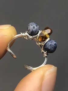 Fine Silver Handcrafted Ear Cuffs Genuine Citrine + Blue Coral E3 - Picture 1 of 5