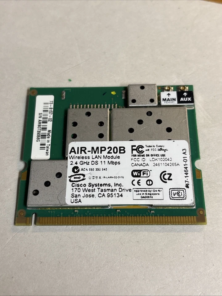 Cisco AIR-MP20B 802.11g LAN 2.4GHz Mini-PCI Wireless Card @CPU82 - Image 1 of 1