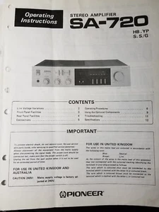 PIONEER SA-720 INSTRUCTION MANUAL(COPY) - Picture 1 of 1