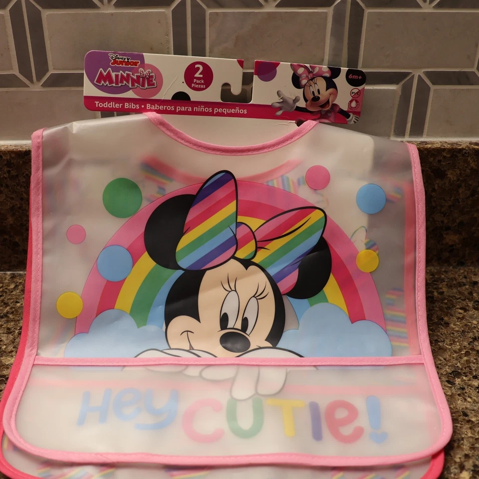 Disney Junior Minnie Mouse 2 Pack Translucent Water Resistant Toddler Bibs