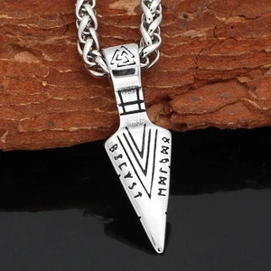 Wikinger Pfeilspitze Anhänger Halskette - Edelstahl nordische Rune, Weizenkette - Bild 1 von 16