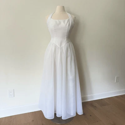 Vintage Tadashi Shoji Women's 0 Pearl White Sleeveless Halter Maxi Dress Gown - Image 1 of 4