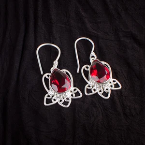 Red Garnet Gemstone 925 Sterling Silver Earring Handmade jewelry Earring - Picture 1 of 2