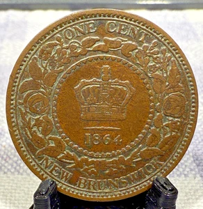 1864 New Brunswick One Cent 1¢ KM# 6 Canada Queen Victoria "Long 6" SP4980 - Picture 1 of 2
