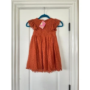 NWT Girls Lace Pom Pom Flutter Sleeve Princess Party Dress 5T  - Picture 1 of 10