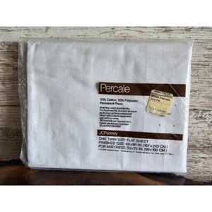 NOS Percale twin flat white bed sheet 180 threads JCPenney Excellent Condition - Picture 1 of 5