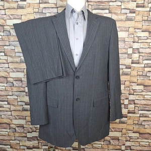 Bachrach 2 {Piece Suit Mens 43L 36X33 Gray Stripe Double Vented Wool - Picture 1 of 11